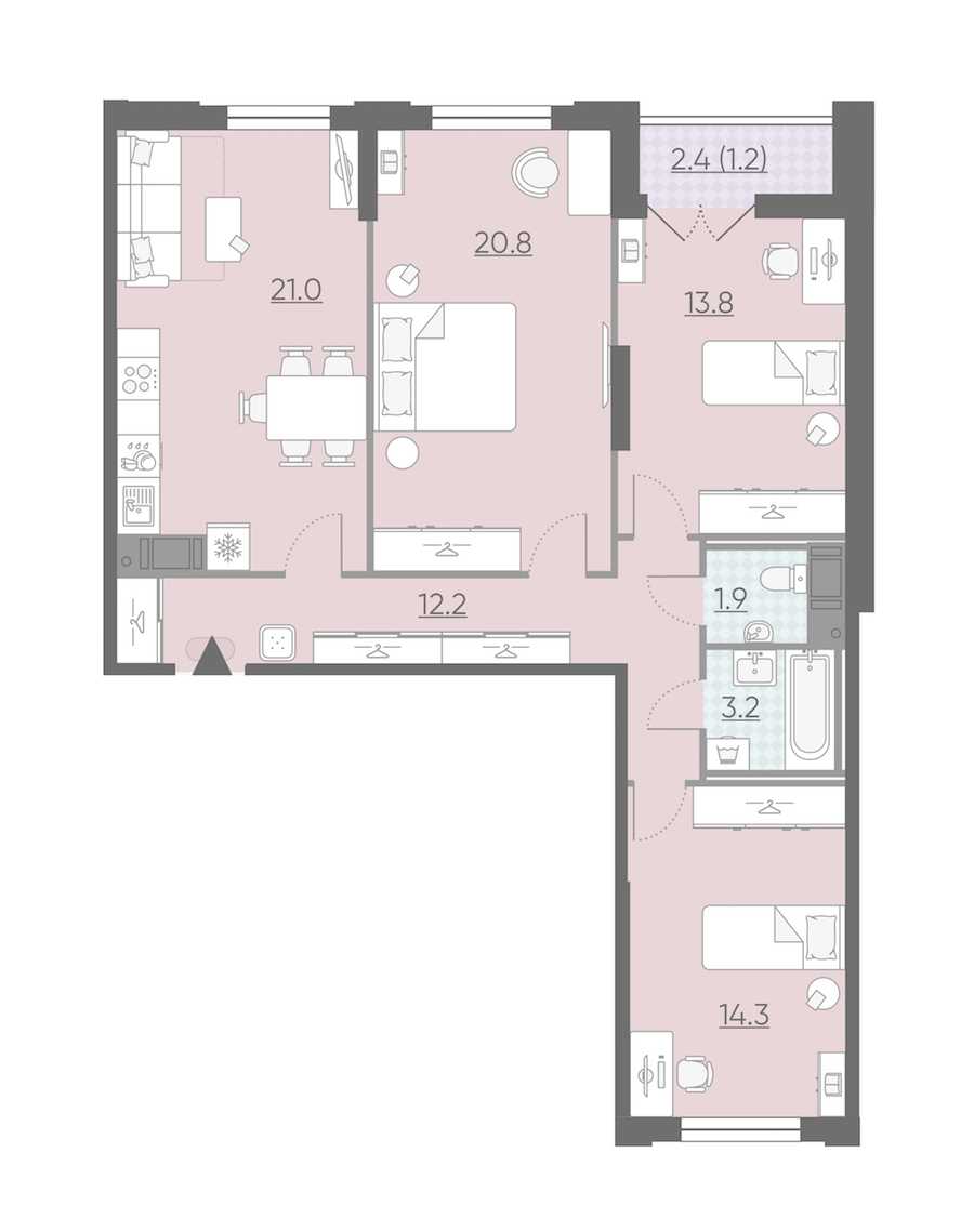 Трехкомнатная квартира в : площадь 88.4 м2 , этаж: 7 – купить в Санкт-Петербурге